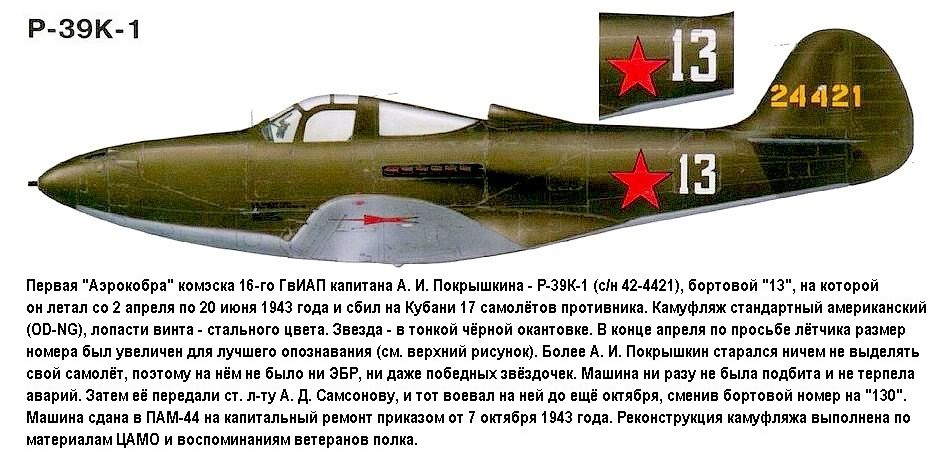 Р-39K-1 капитана А.И. Покрышкина, май 1943 г.