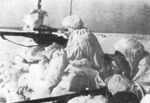 Снайперы Карельского фронта на огневой позиции.
