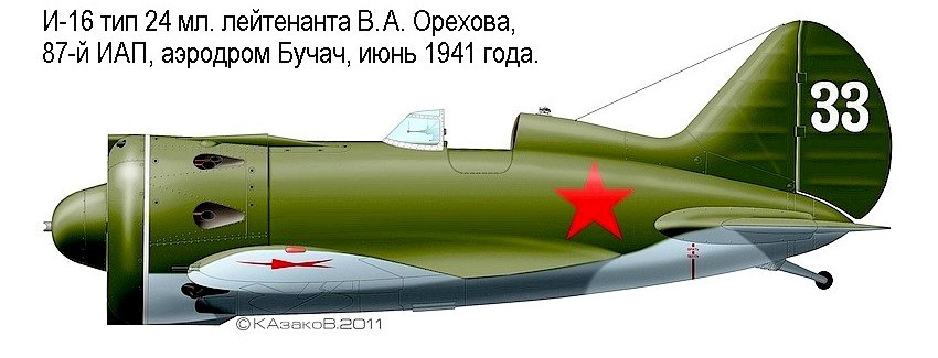 И-16 тип 24 мл.лейтенанта В.А.Орехова. 1941 г.